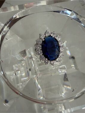 Kenneth Jay Lane Oval Synthetic Sapphire-Blue Crystal Halo Ring